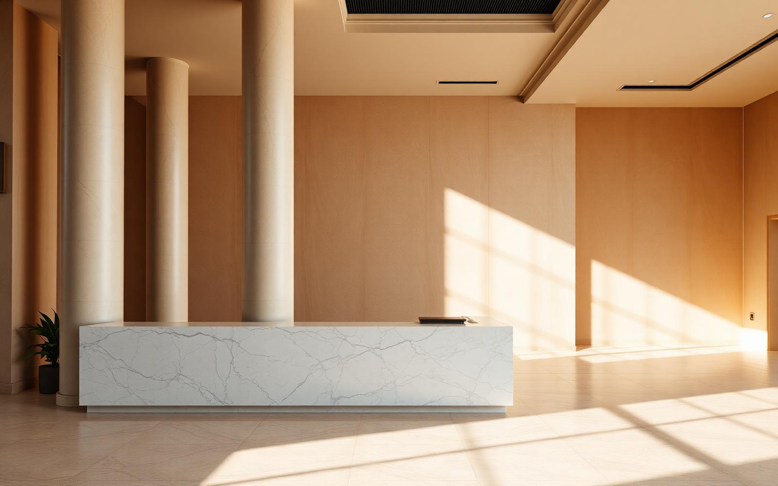 Rustige kantoorarchitectuur met kolommen en natuurlijk licht